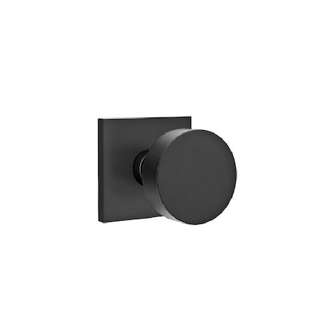 Emtek Round Knob 2-3/8 in Backset Privacy With Square Rose for 1-1/4 in to 2 in Door Flat Black Finish 5210ROUUS19